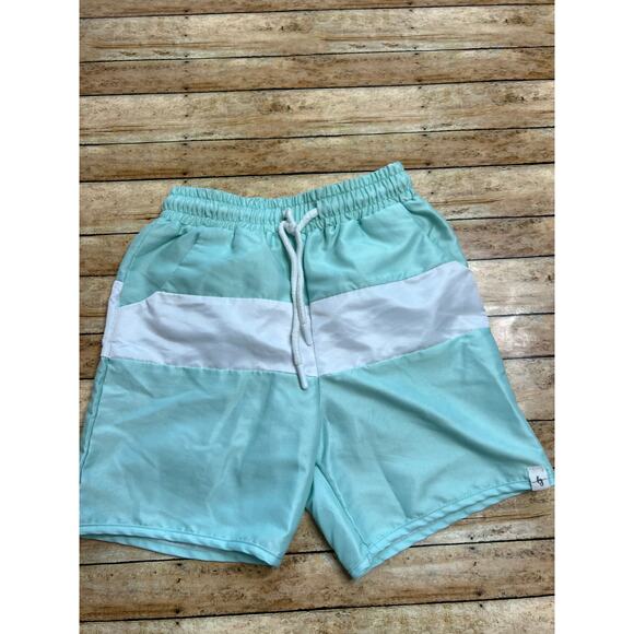 Love and Grow Aqua Striped Swim Trunks 7y - Picture 1 of 3